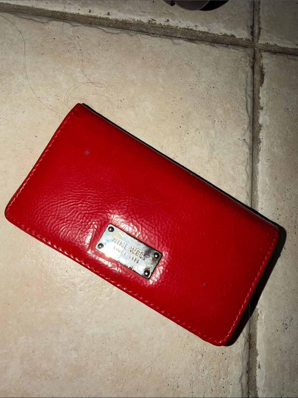 Nine West Red Patent Leather Phone Wallet Case with Metal Logo Plate